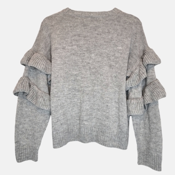 WAYF‎ Sophie Crop Cable Knit Sweater Heather Gray Ruffle Sleeve Women Large Crew - Picture 8 of 16